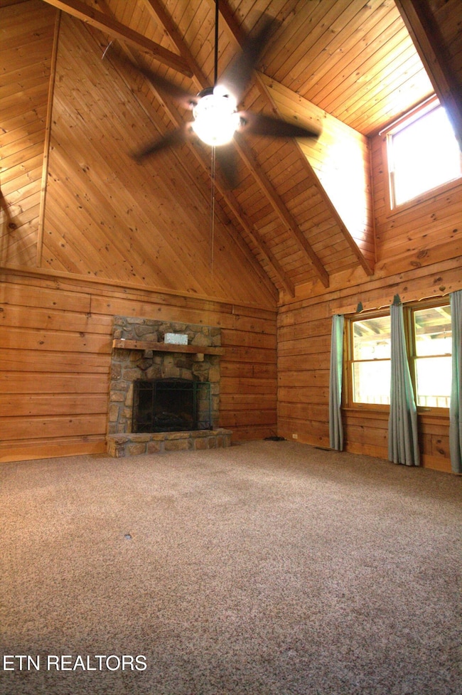 Living Room with stone gas fireplace