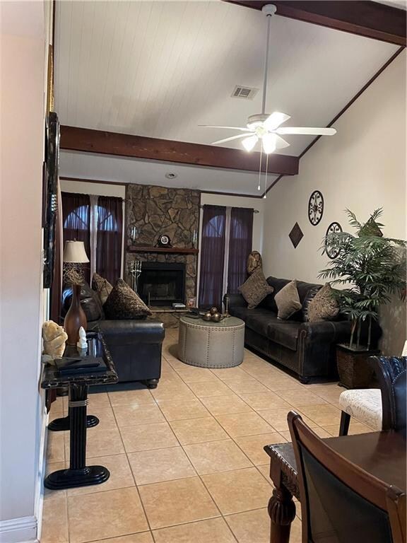 LIVING ROOM WITH CATHEDRAL CEILING, WOOD BURNING F