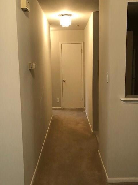 Corridor with baseboards and carpet floors