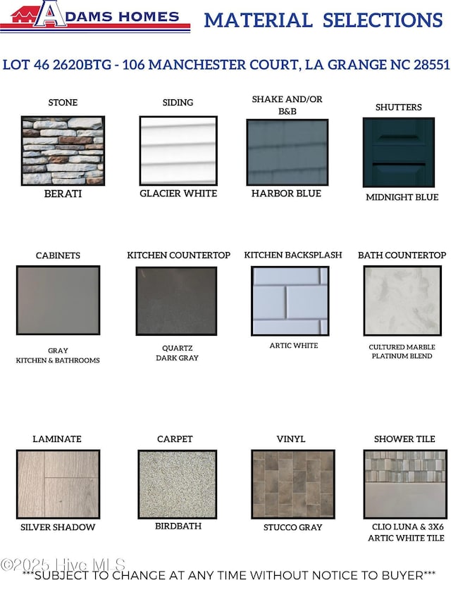 LOT 46 MATERIALS SELECTIONS