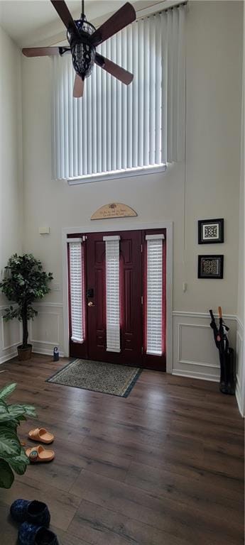 Foyer featuring dark wood-type flooring, ceiling f