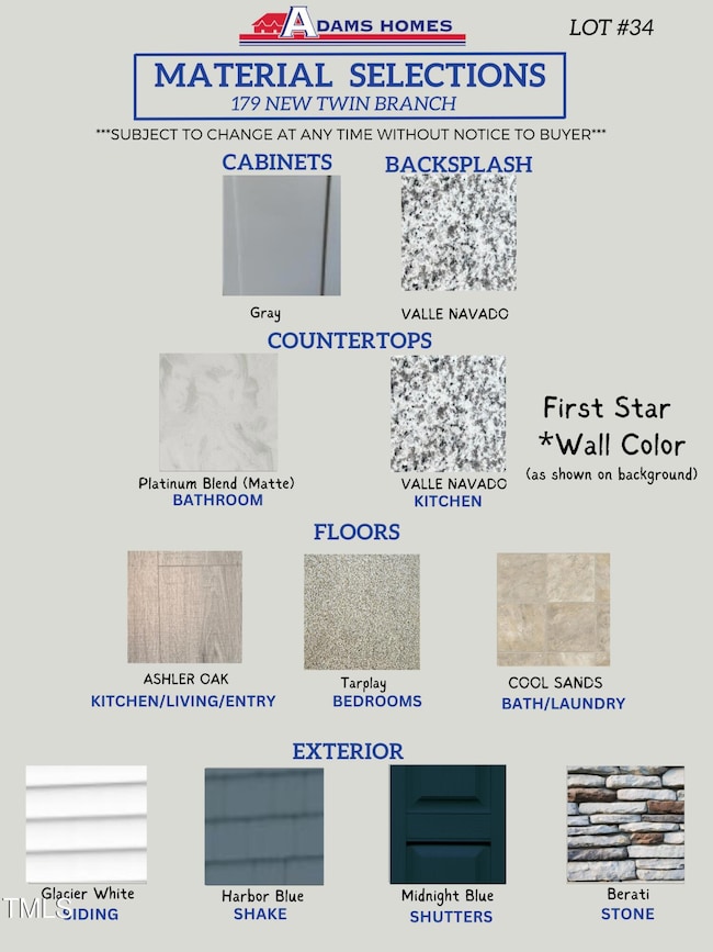 LOT 34 MATERIAL SELECTIONS