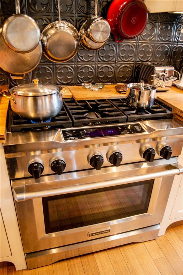 6 burner dual fuel Kitchen Aid.