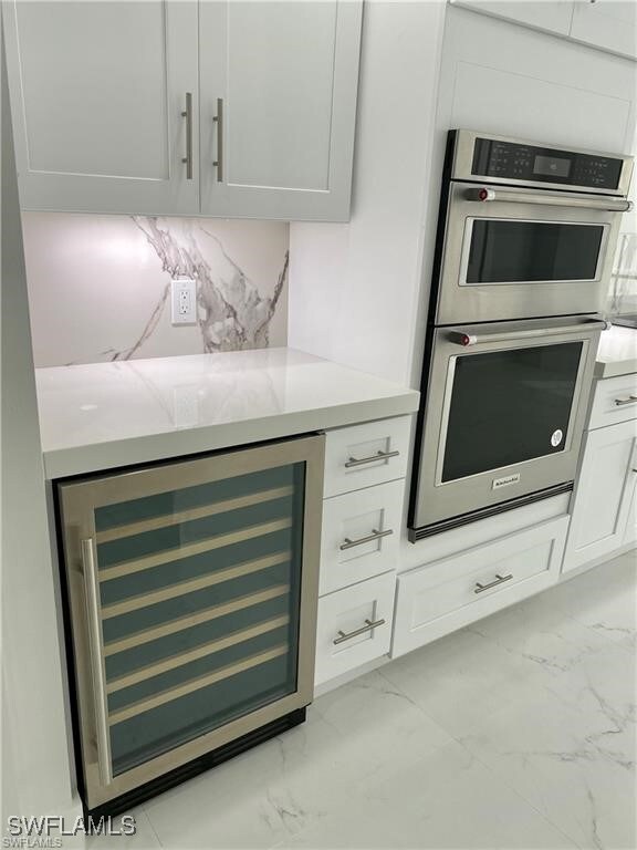 Detailed view of wine cooler, stainless steel doub