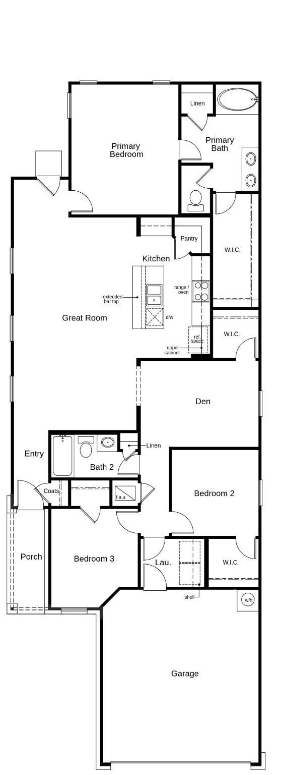 This floor plan features 3 bedrooms, 2 full baths