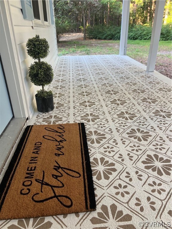 View of stenciled front porch