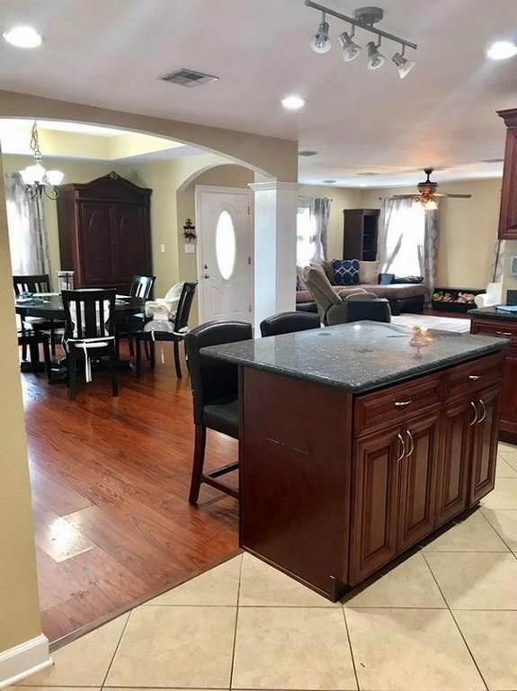 Open floor plan from kitchen to dining to family r