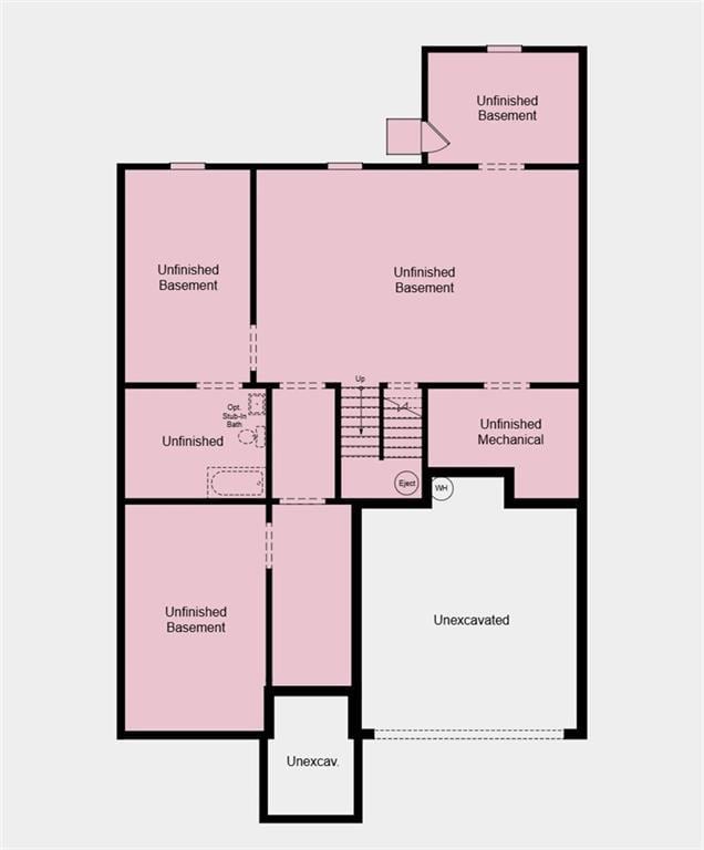 Unfinished Basement Floor Plan - Additional highlights include: unfinished walkout basement and primary bath with a soaking tub and a separate shower