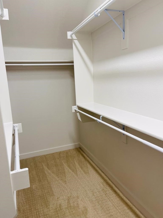 Spacious closet with light colored carpet