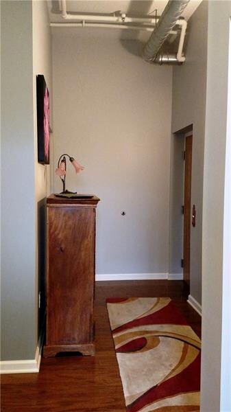 View of entry door on the right side. Large closet