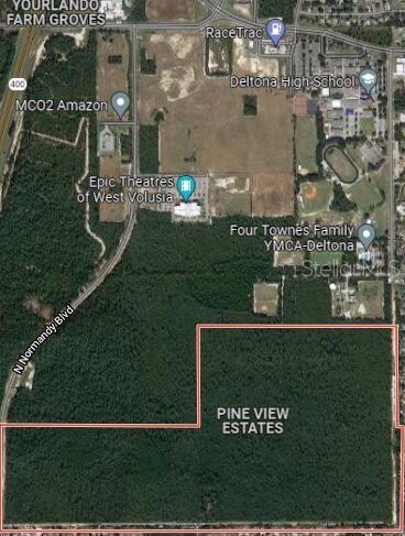 Aerial view of area and Pine View Estates.