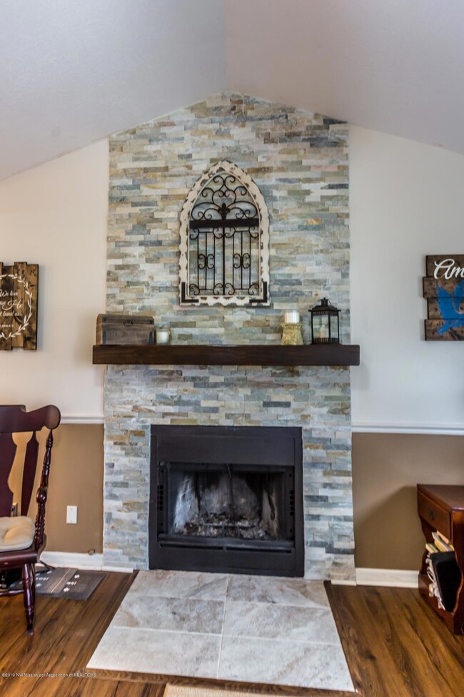 Stone fireplace
