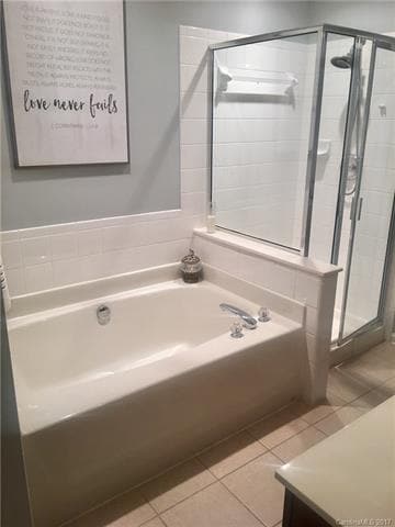 Master bathroom with ceramic backsplash