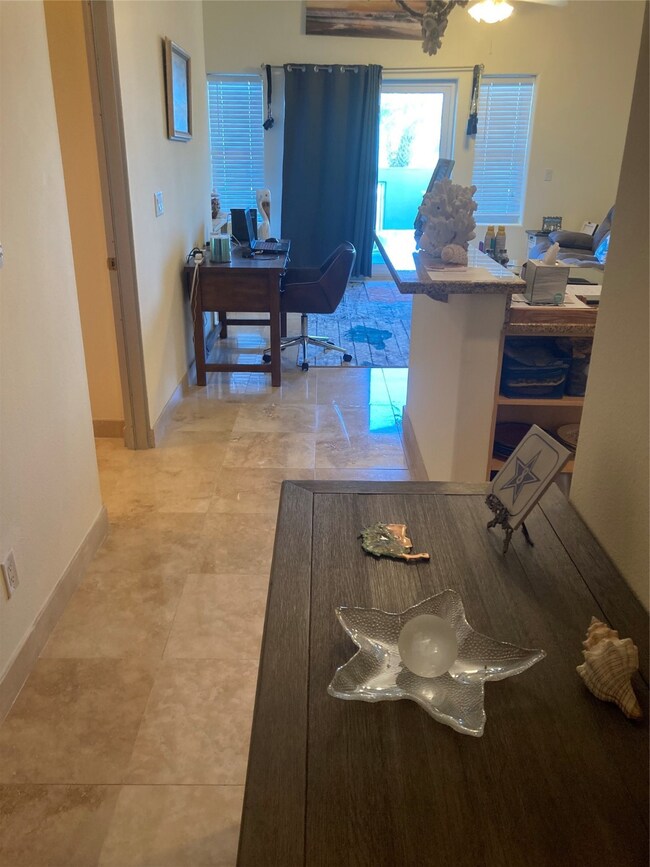 View from entry door to the kitchen/living area.