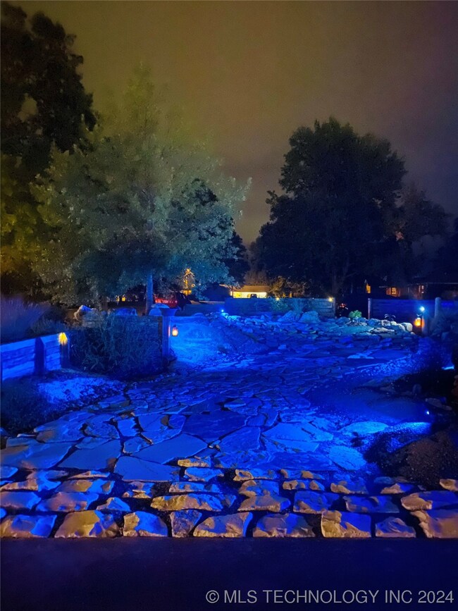 Beautiful lighting of front yard hardscape
