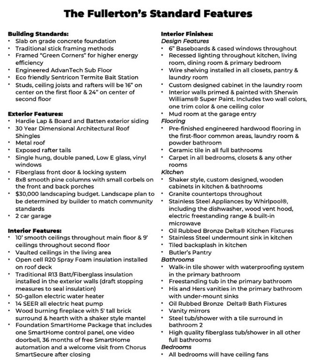 The Fullerton Standard Features. All plans, pricin