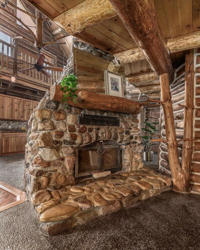 River rock fireplace with insert