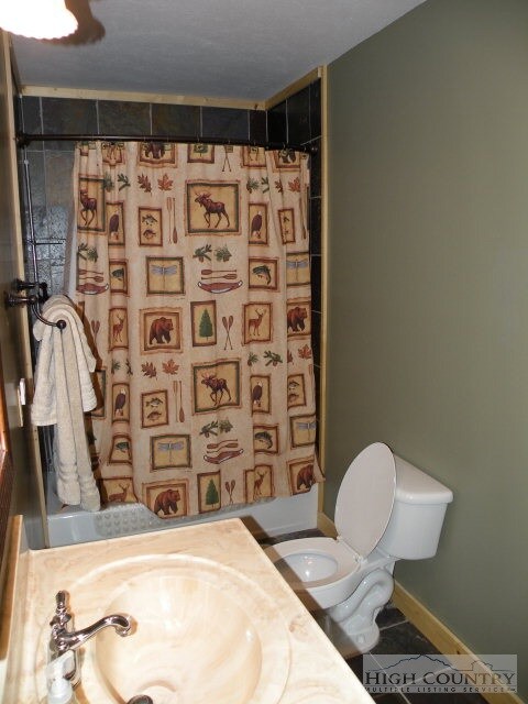 Bathroom 2: Downstairs bathroom continues the them