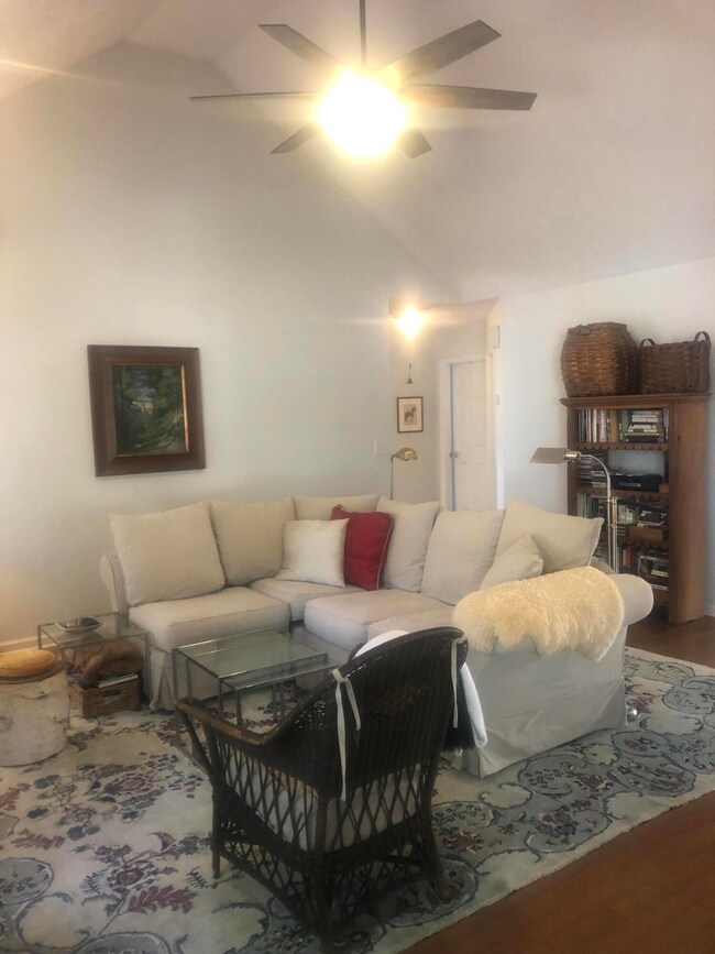 Living Room with Cathedral Ceiling/Fan
