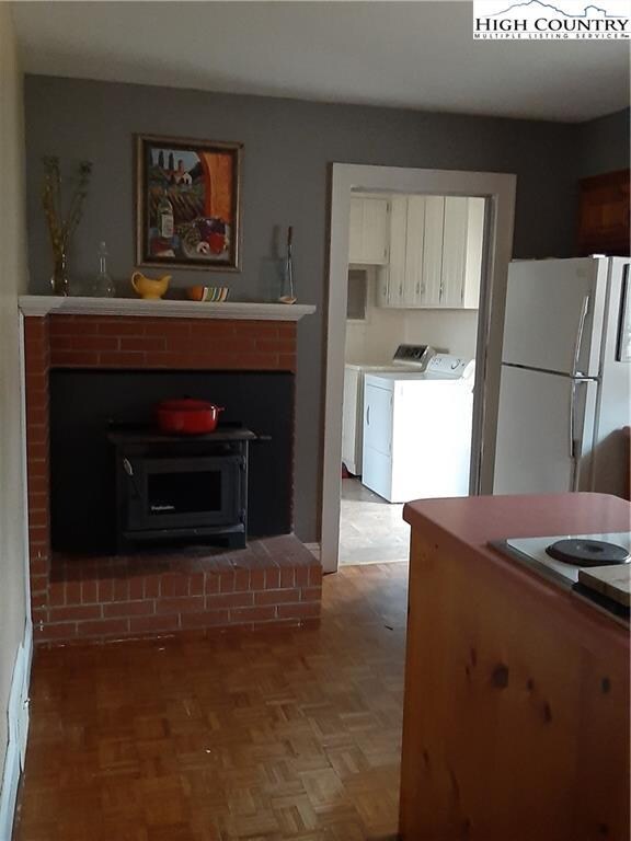 Fireplace with insert in kitchen