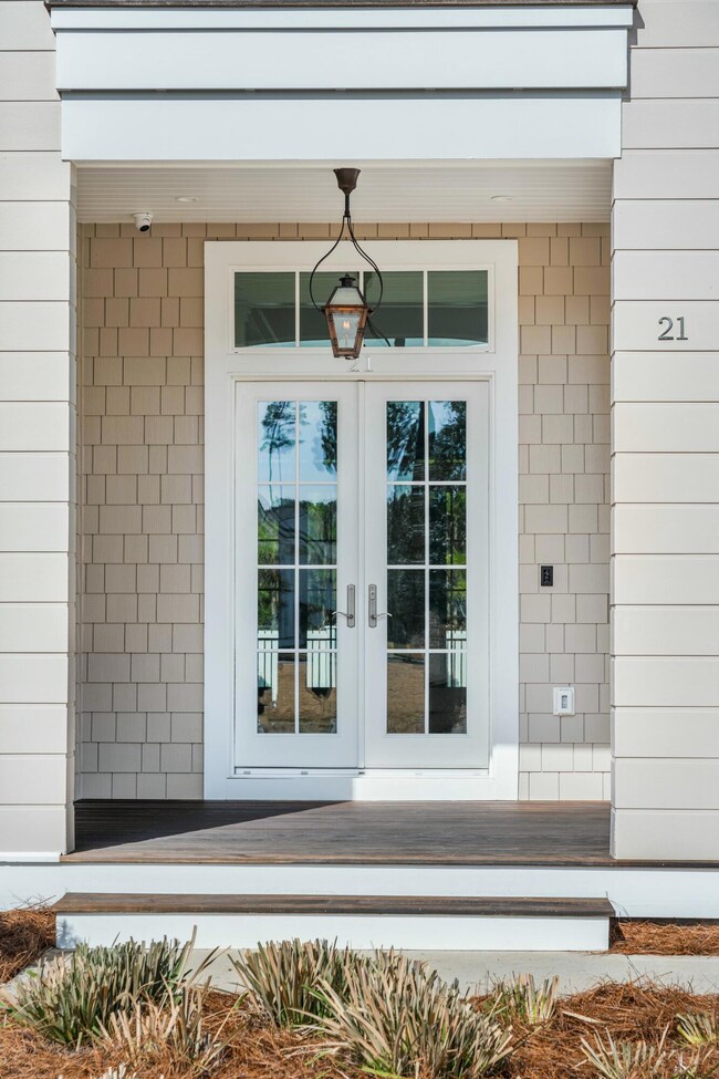 Front door with gas lantern