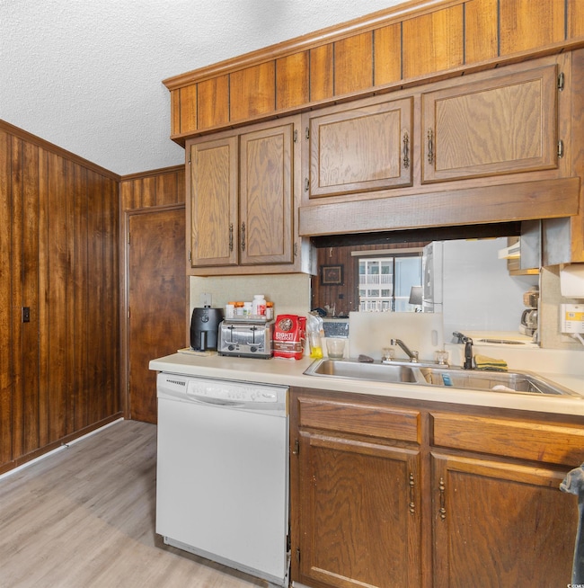 Kitchen featuring white dishwasher, a sink, light 