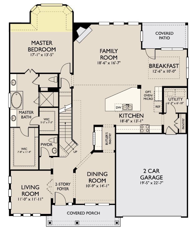 The 1st floor of the Bethany incudes a formal dining and dining, open concept kitchen and family room along with the master suite.