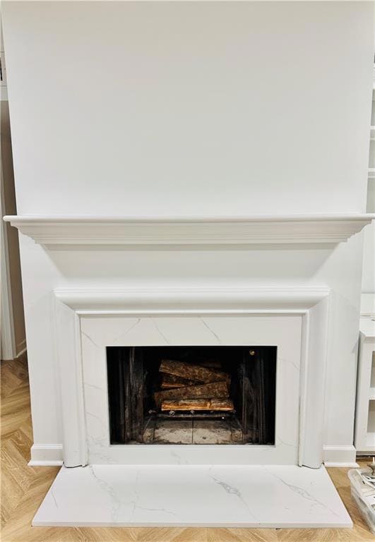 Detailed view of a high end fireplace.