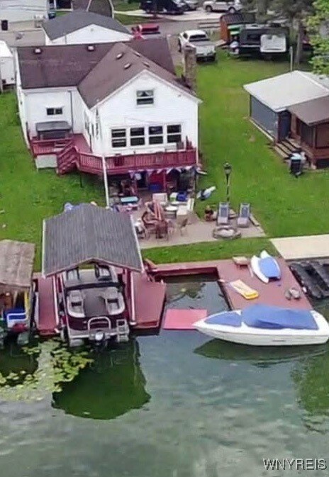View with summer patio in use