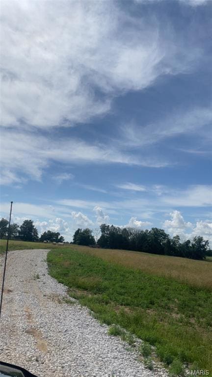 View of dirt / gravel road with a view of rural / pastoral area