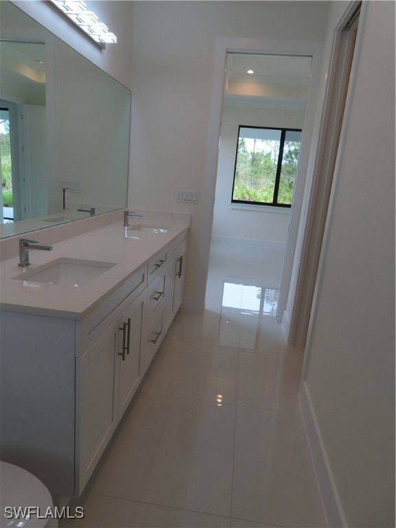 Full bathroom with tile patterned flooring and dou