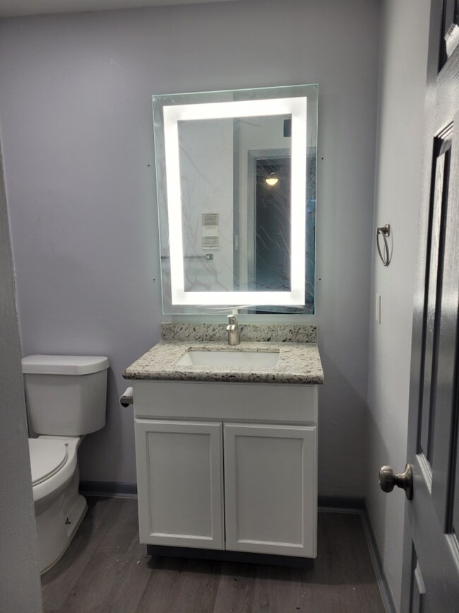 LED light mirror in master bath, has shower only