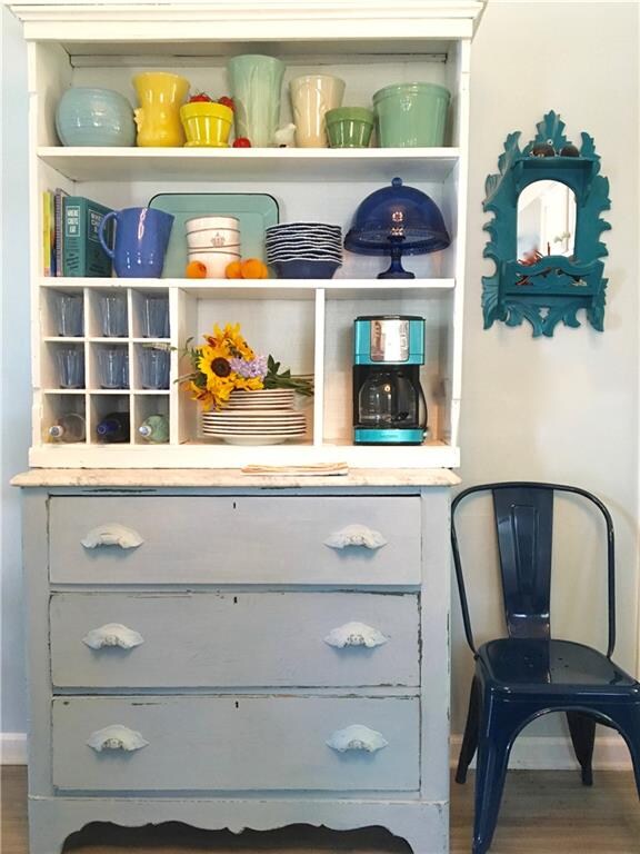 Vintage open shelving allows easy access to all yo