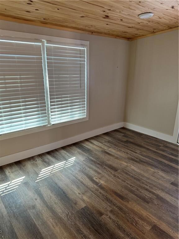 Empty room featuring dark wood-type flooring and w