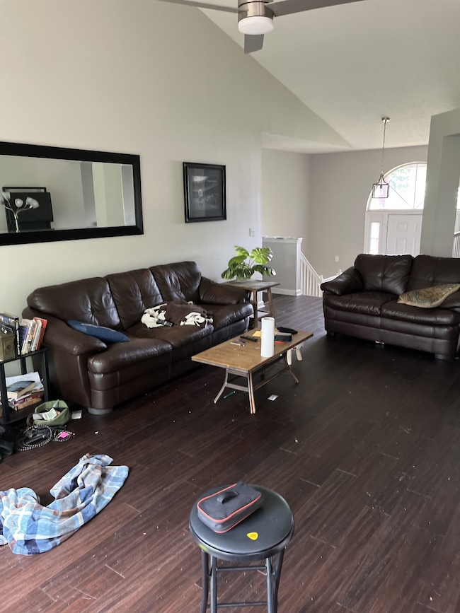 Vaulted ceilings in the upstairs living room makes for spacious living