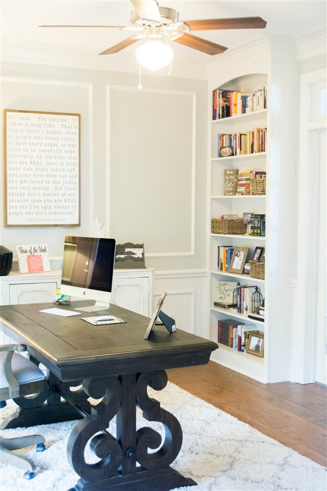 Separate office with custom built ins.