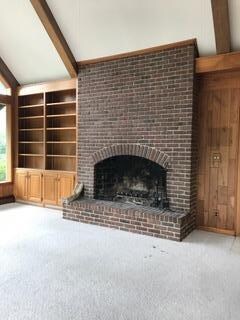 Great room fireplace made with bricks from the KC 