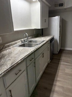 Closer view of kitchen area w/mice countertops.