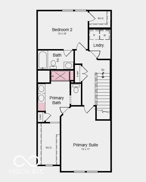 Third Floor Plan - Additional highlights include: covered deck with a sliding glass door, granite countertops in kitchen, water softener rough-in located on the first floor, and shower with a built-in bench in the primary bathroom
