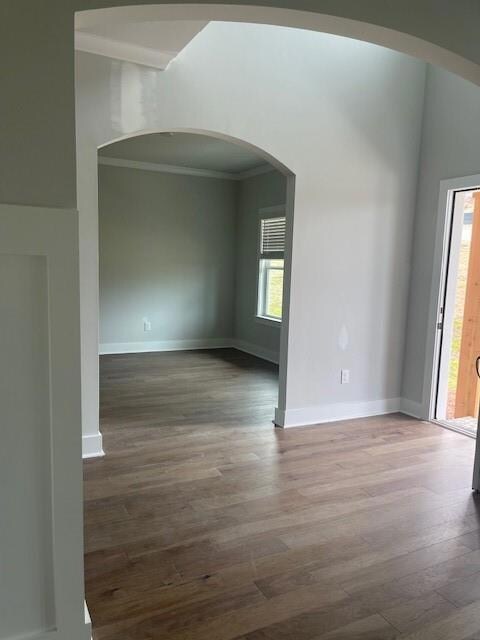 Empty room with ornamental molding, wood finished 