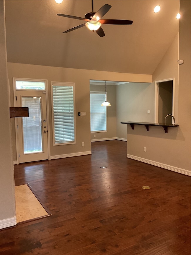 Open concept living area with fireplace