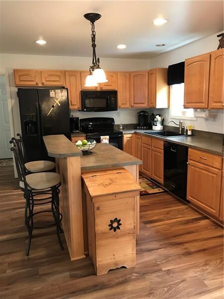 great kitchen space with seating at center island