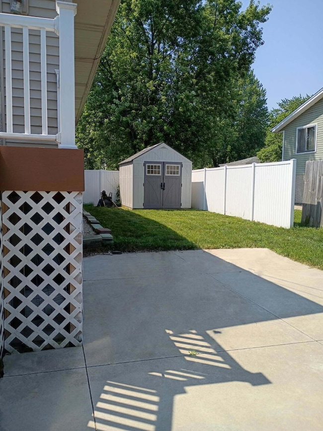 Patio with shed