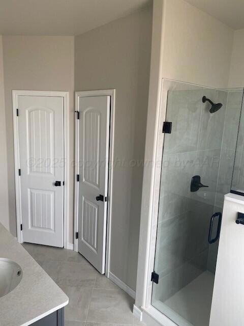 Primary tiled bath with large closet