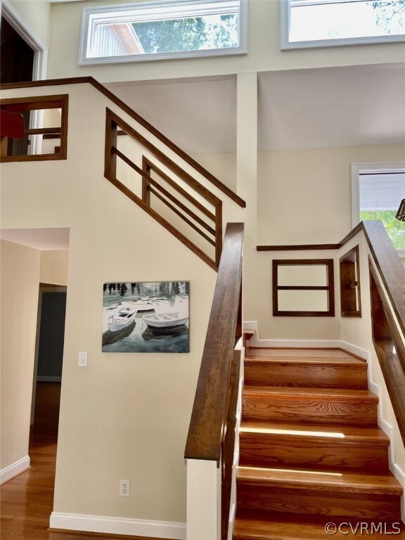 Hardwood floors throughout and even on the steps t