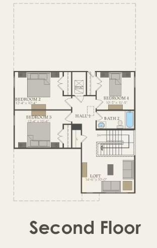Pulte Homes, Dinero/LS201 floor plan second level