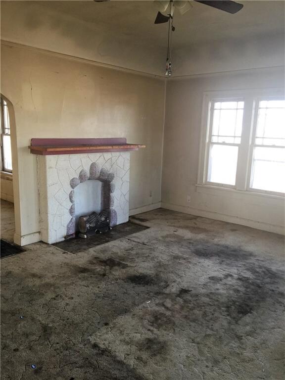Living room with fireplace.