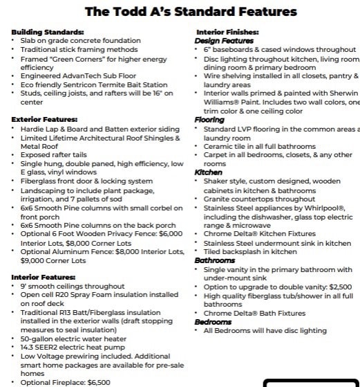 Standard Features of Todd A - pecifications are su