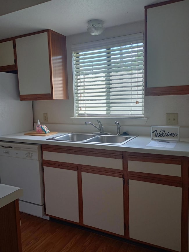 Kitchen featuring white dishwasher, a sink, light