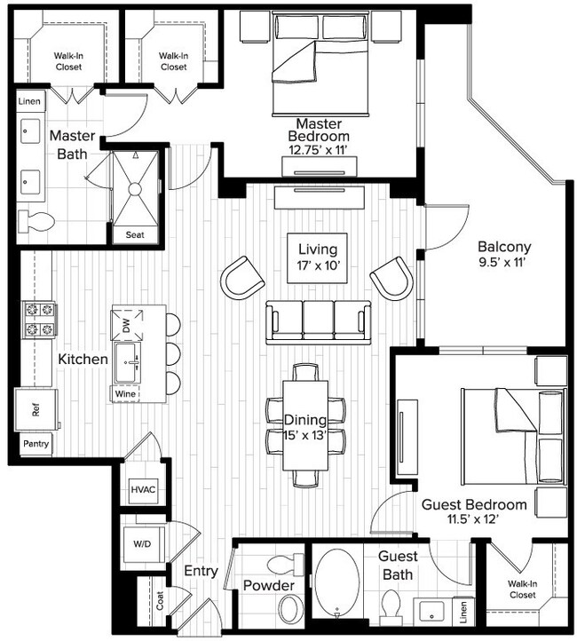 Split plan 2/2.5 wth balcony